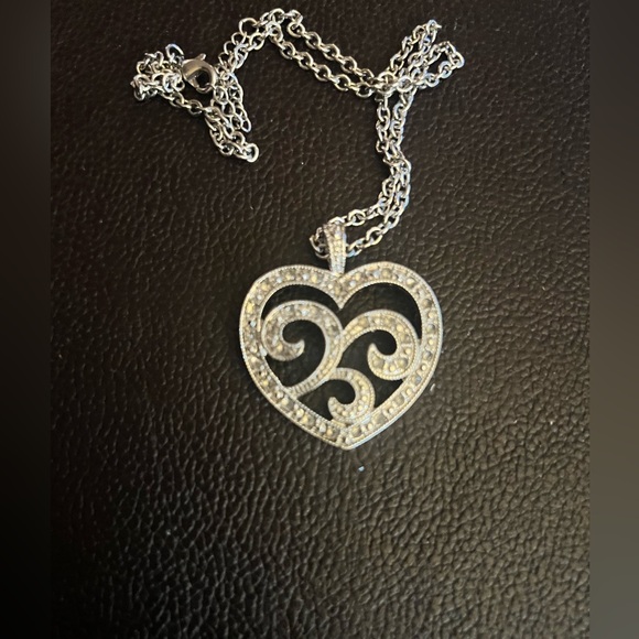 Silver tone Heart Pendant Necklace and Earring Set - Picture 2 of 3